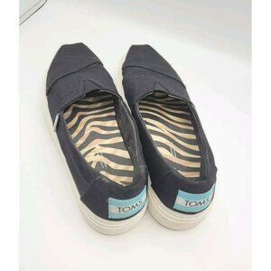 Toms Womens Platform black and white slip on canvas shoes size 6.5 rubber sole